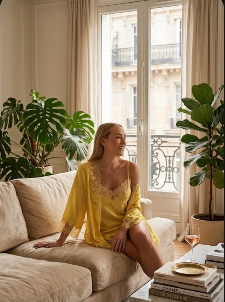 Nuisette en soie jaune