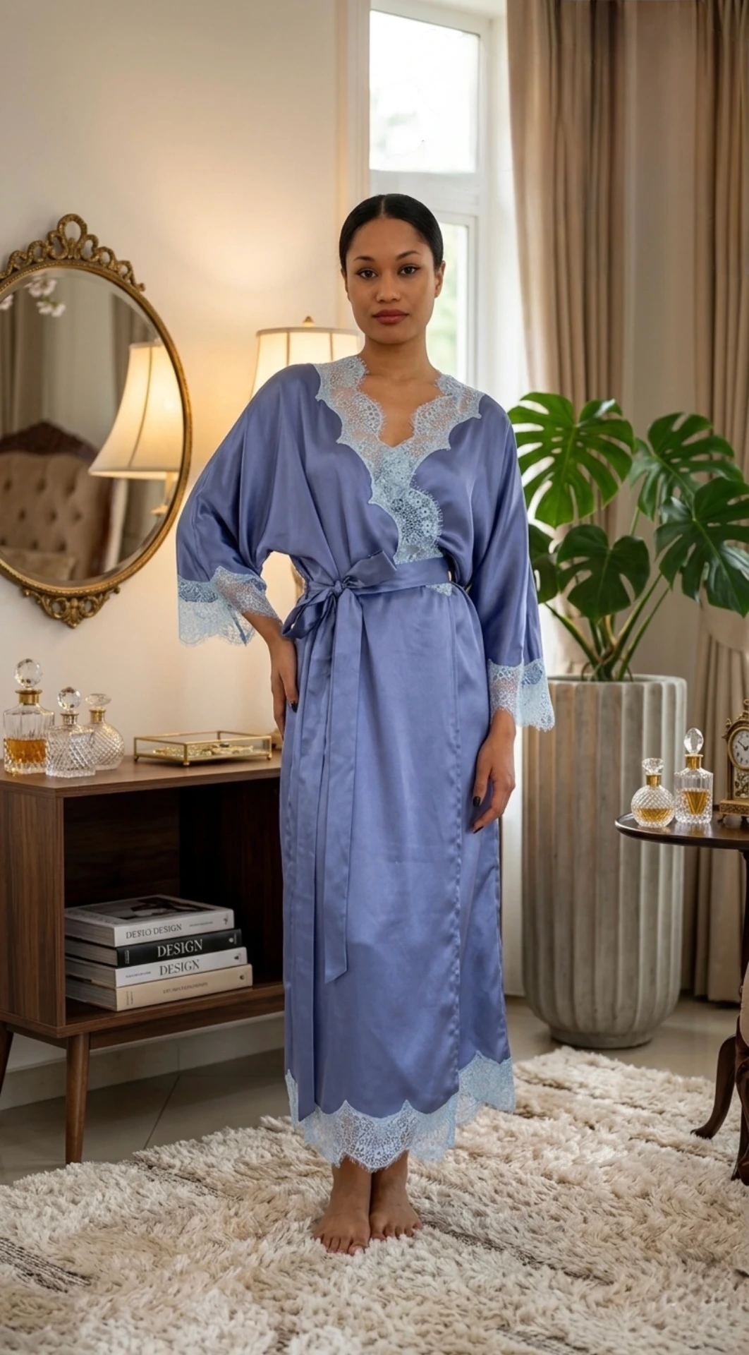 Kimono en soie Bleu violet