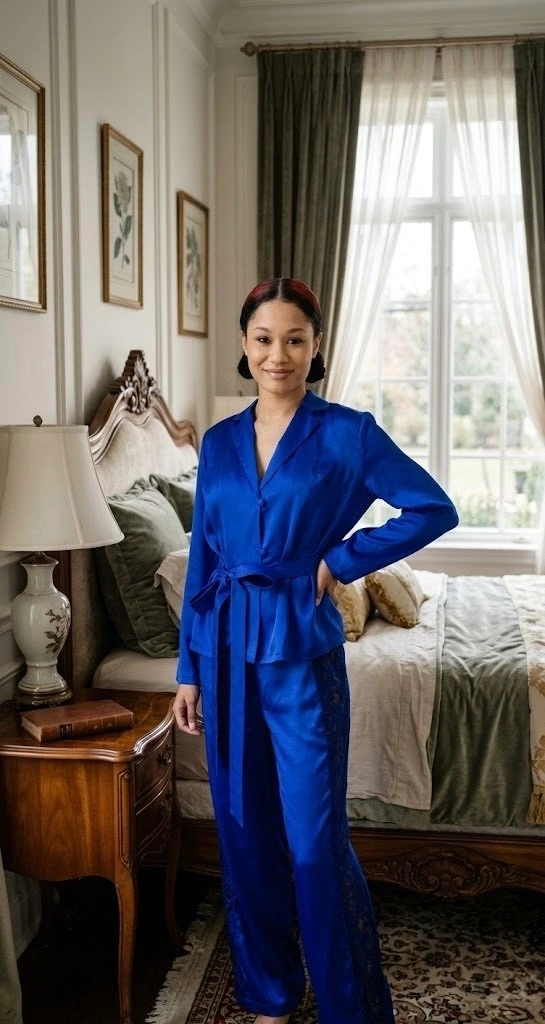 Pyjama en soie Bleu Royal (xs)