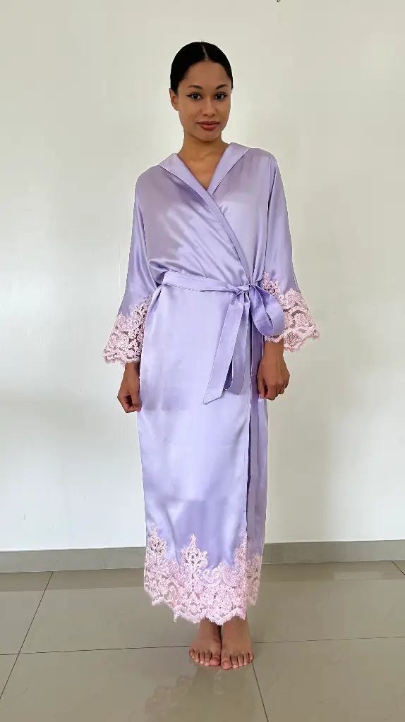 Kimono en soie long Lilas