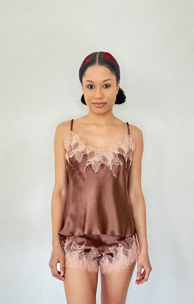 Caraco en soie Café