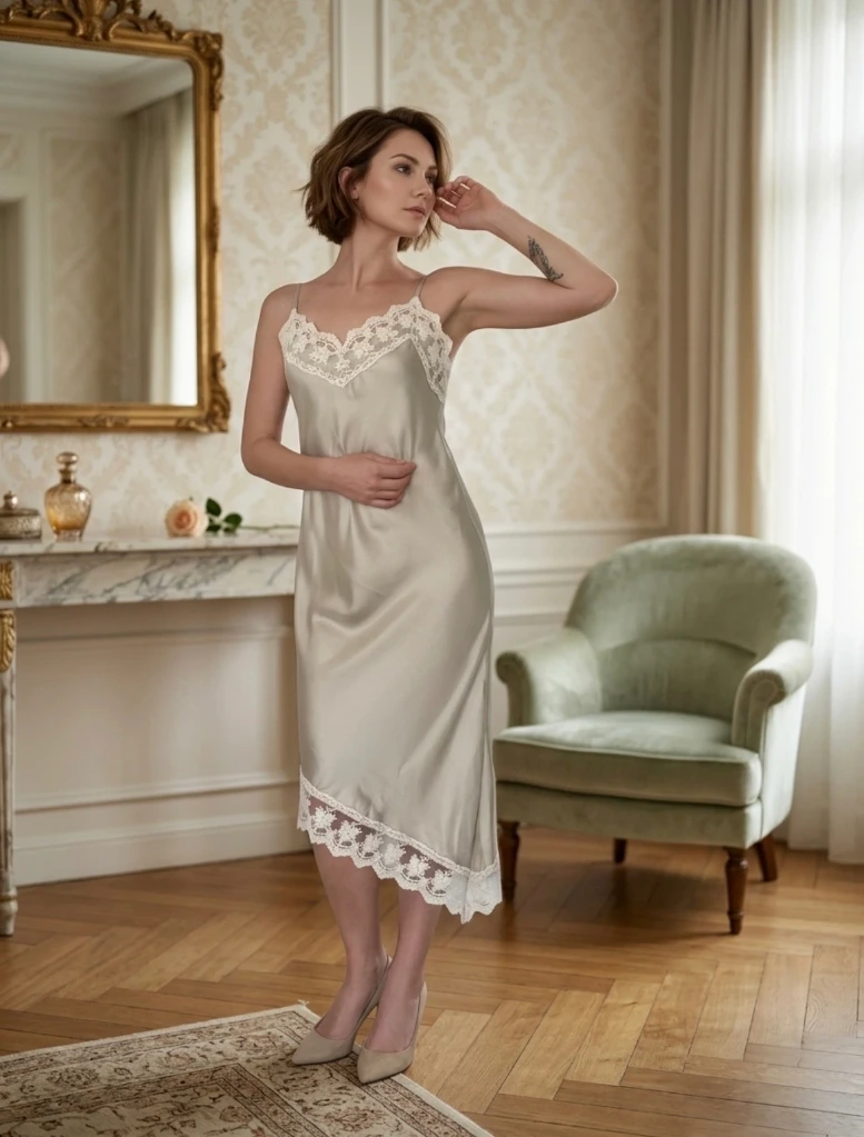 Nuisette/Robe en soie Beige (xs)