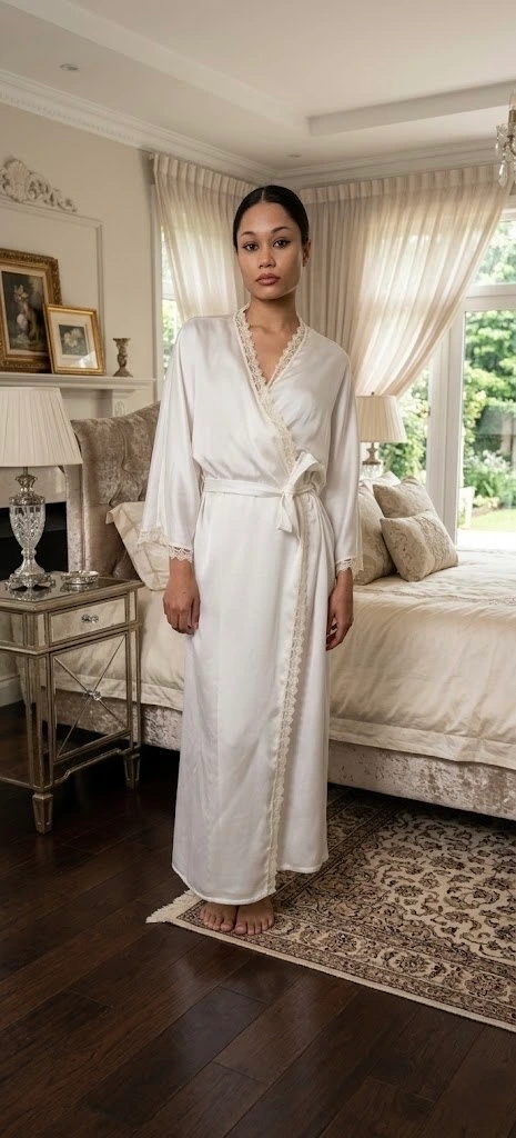 Kimono en soie long  Blanc