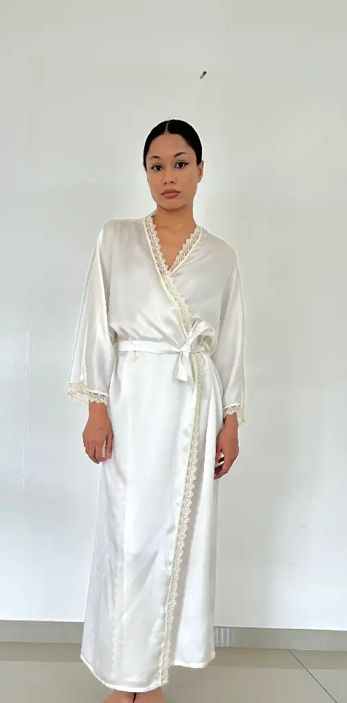 Kimono en soie long  Blanc