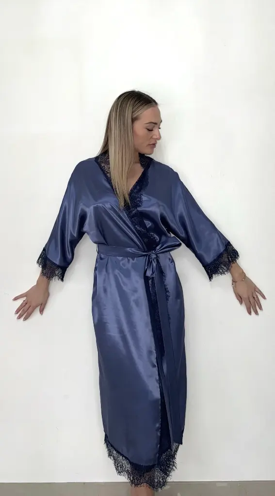 Kimono en soie Bleu violet