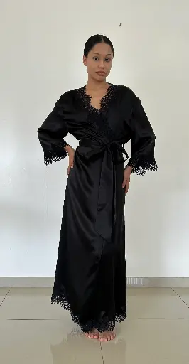 Kimono en soie long Noir